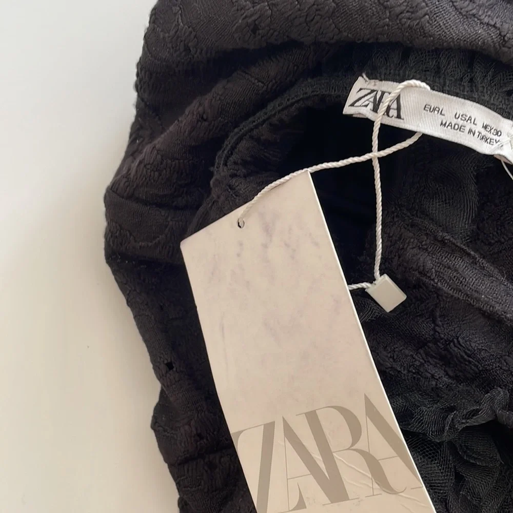 NWT Zara Black Lace Trip Lace Up Crop top in size L - Picture 4 of 6